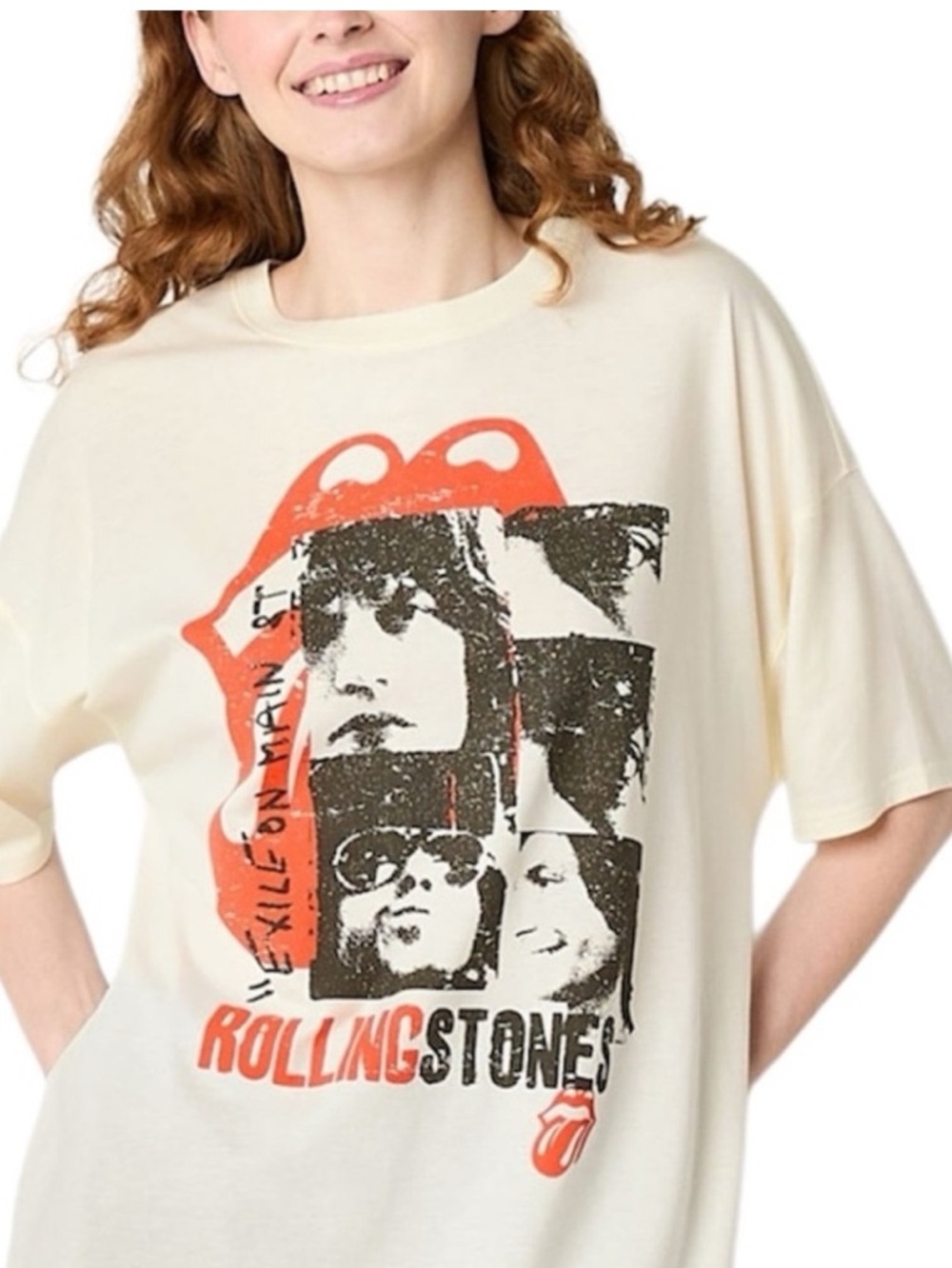THE ROLLING STONES “Exile on Main St”Oversized Graphic Tee Cream S